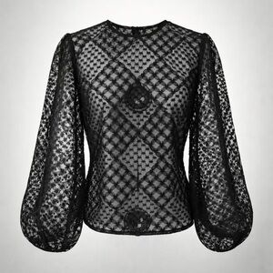 Love Bonito Studio NWT lace long sleeved top, tie back, black, semi sheer, XS